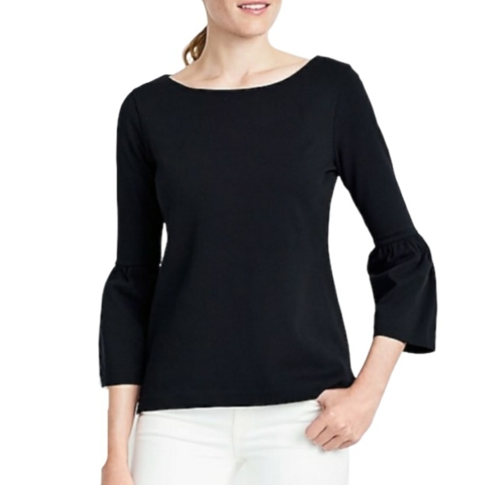 J. Crew bell-sleeve black cotton pullover shirt s
